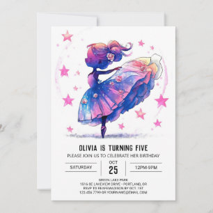 Printable Watercolor Ballerina Birthday Invitation