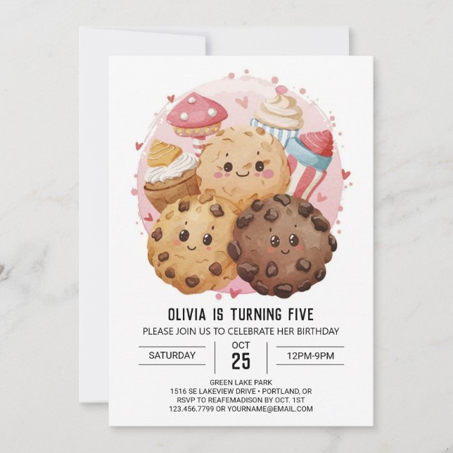 Printable Watercolor Candy Cookies Birthday Invitation (Front)