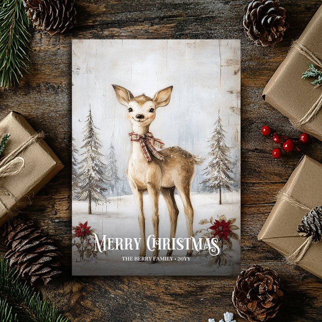 Printable Watercolor Red White Christmas Deer Card (Printable Watercolor Red White Christmas Deer Card)