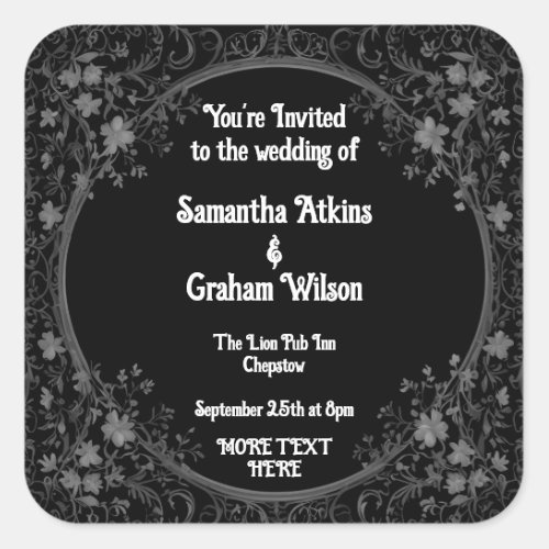 Printable wedding invitation template square sticker