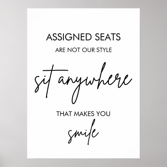 Printable Wedding Sign No Assigned Seats (Front)