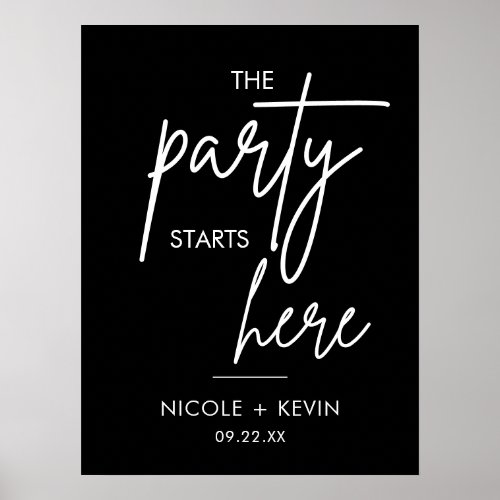 Printable Wedding Sign Party Starts Here Modern