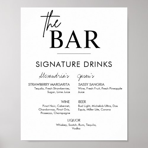 Printable Wedding Sign Signature Drinks Bar Menu