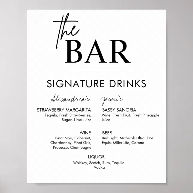 Printable Wedding Sign Signature Drinks Bar Menu | Zazzle