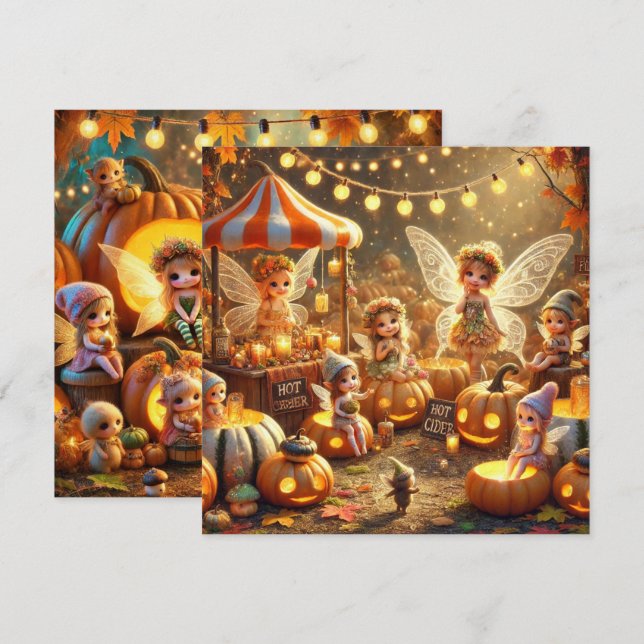 Printable Whimsical Autumn Fairy Market Scrapbook Invitation (Front/Back)