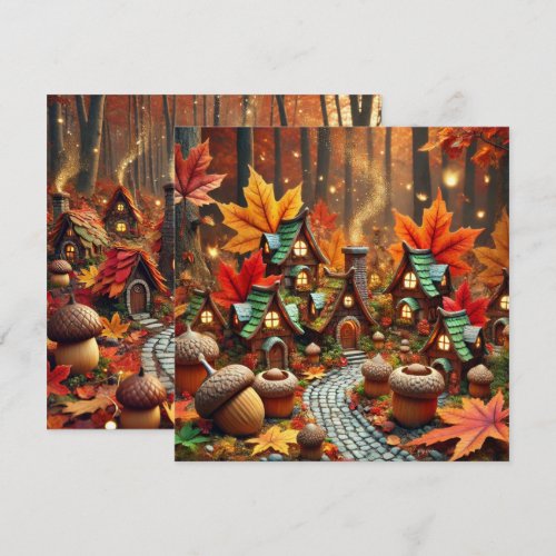 Printable Whimsical Autumn Fairy Village Scrapbook Invitation