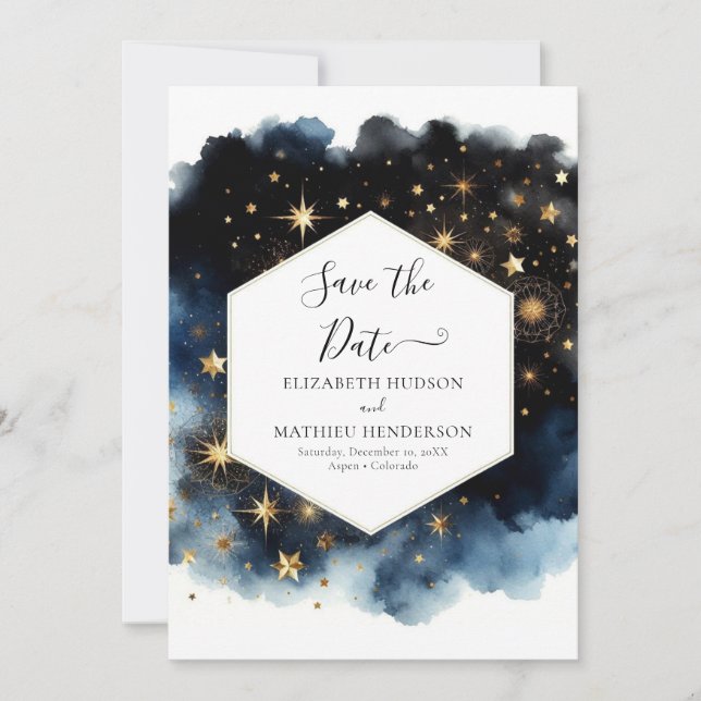 Printable Whimsical Celestial Wedding Save The Date (Front)