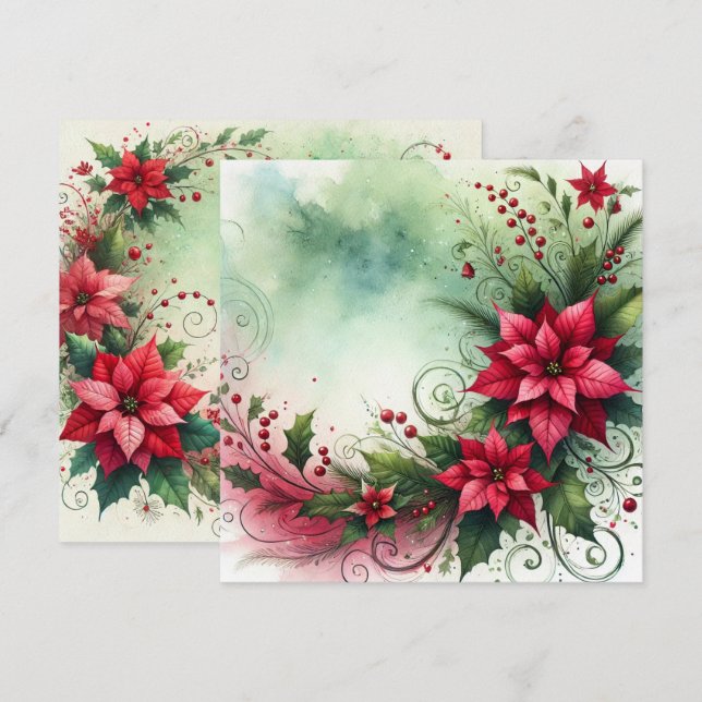 Printable Whimsical Poinsettia Christmas Garland Invitation (Front/Back)