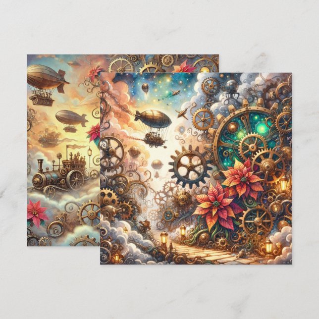 Printable Whimsical Steampunk Poinsettia Scrapbook Invitation (Front/Back)
