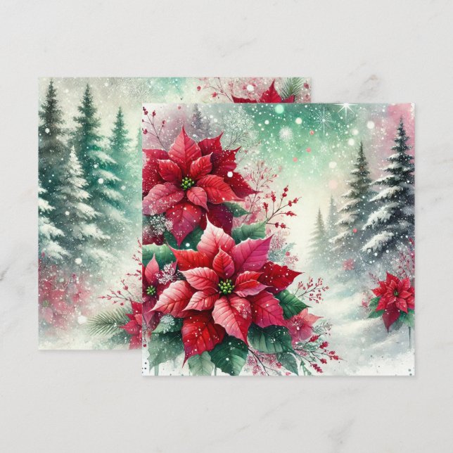 Printable Whimsical Winter Wonderland Poinsettia Invitation (Front/Back)
