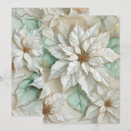 Printable White and Mint Alcohol Ink Poinsettia Invitation