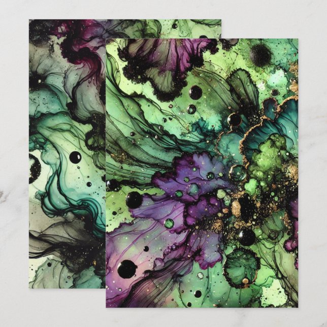 Printable Witch’s Brew Halloween Alcohol Ink Invitation (Front/Back)