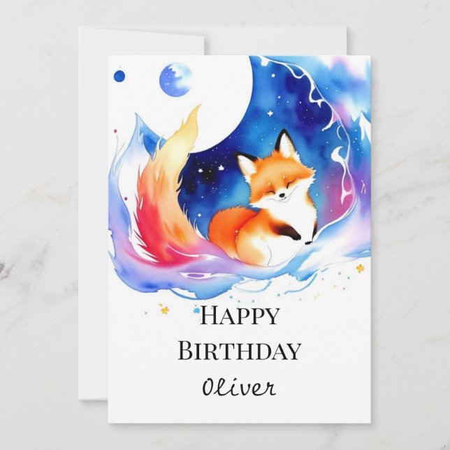 Printable Woodland Fox Birthday Card (Front)