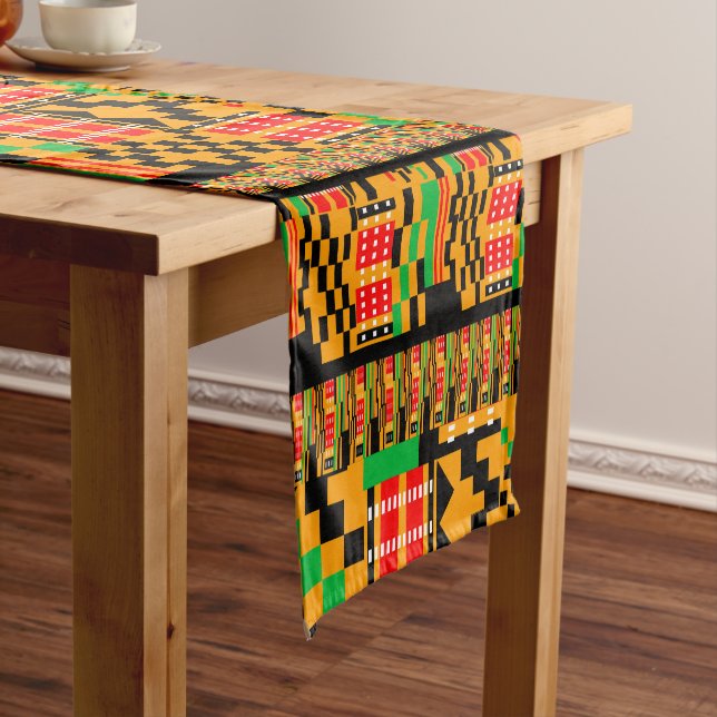 Printed African Kente Cloth Table Runner (In Situ)