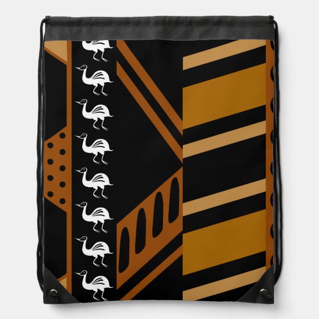 Printed African Mud Cloth Design Draw String Bag (Front)
