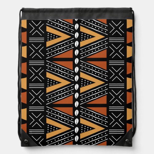 Printed African Mud Cloth Drawstring Backpack