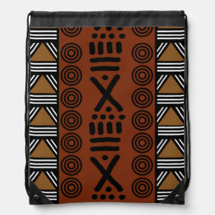 Printed African Mud Cloth Drawstring Backpack