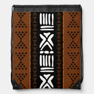 Printed African Mud Cloth Drawstring Backpack