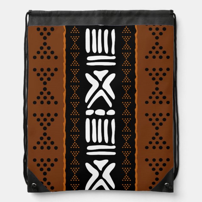 Printed African Mud Cloth Drawstring Backpack (Front)