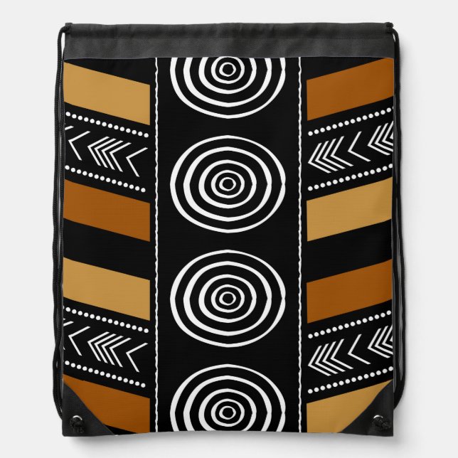 Printed African Mud Cloth Drawstring Backpack (Front)