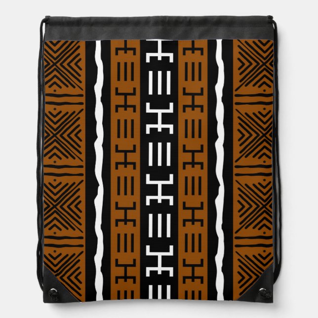 Printed African Mudcloth Drawstring Backpack (Front)