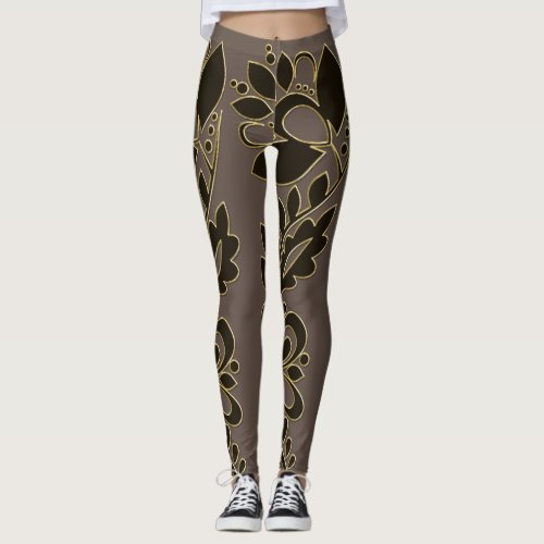  Printed Black And Gold Design Ladies Leggings