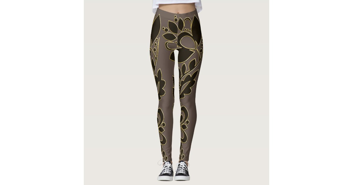 Printed Black And Gold Design Ladies Leggings | Zazzle