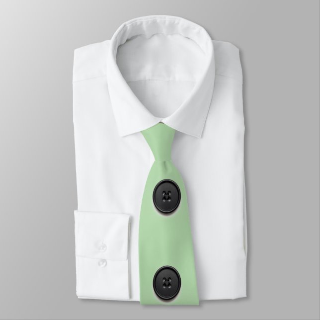 Printed black button design-pale green neck tie (Tied)