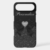 Printed Black Glitter, Diamond Heart & Bow Case-Mate iPhone Case (Back)