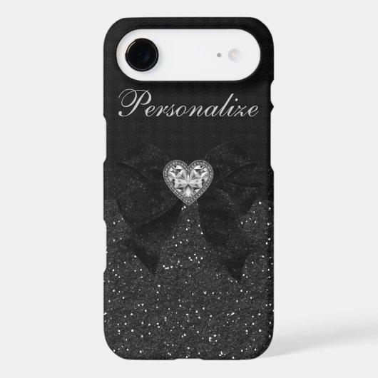 Printed Black Glitter, Diamond Heart & Bow Case-Mate iPhone Case (Back)