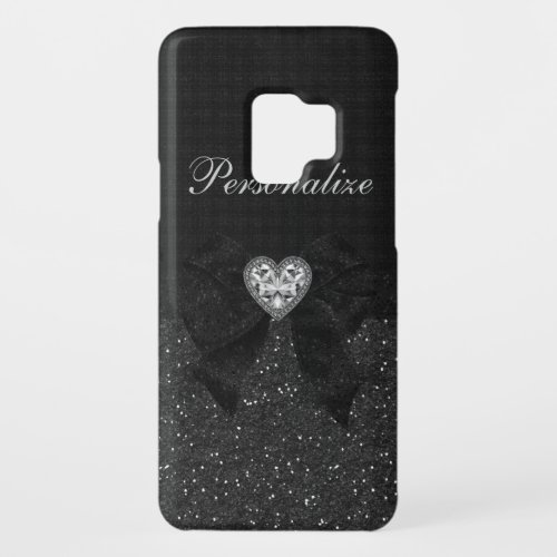 Printed Black Glitter Diamond Heart  Bow Case_Mate Samsung Galaxy S9 Case