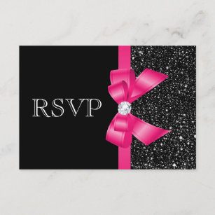 Printed Black Sequins and Hot Pink Bow RSVP
