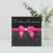 Printed Black Sequins and Hot Pink Bow Wedding Invitation (Standing Front)