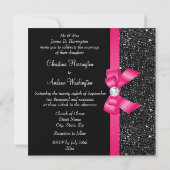 Printed Black Sequins and Hot Pink Bow Wedding Invitation (Back)