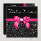 Printed Black Sequins and Hot Pink Bow Wedding Invitation (Front/Back)