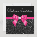 Printed Black Sequins And Hot Pink Bow Wedding Invitation at Zazzle