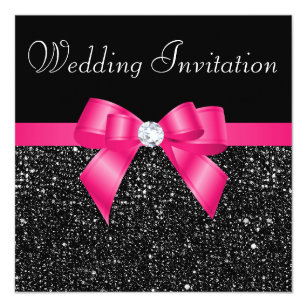 Pink And Black Wedding Invitations Zazzle Printed Black Sequins And Hot Pink Bow Wedding Invitation