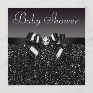 Printed Black Sequins, Bow & Diamond Baby Shower Invitation