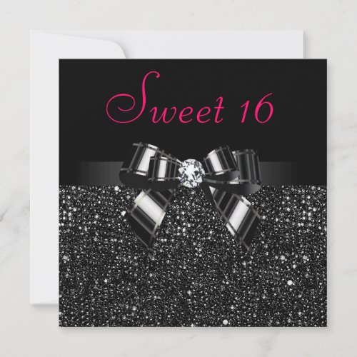 Printed Black Sequins, Bow &amp; Diamond Pink Sweet 16 Announcement