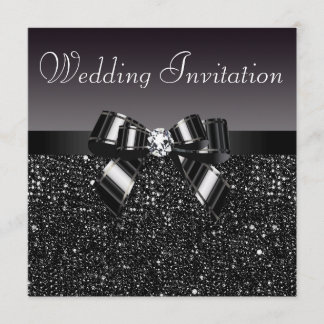 Printed Black Sequins, Bow & Diamond Wedding Invitation