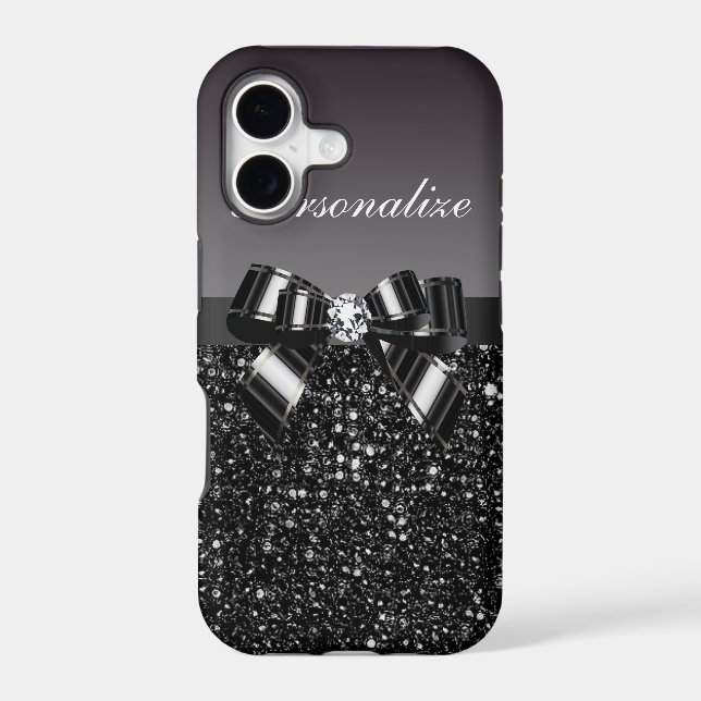 Printed Black & White Sequins, Bow & Diamond Iphone Case (Back)