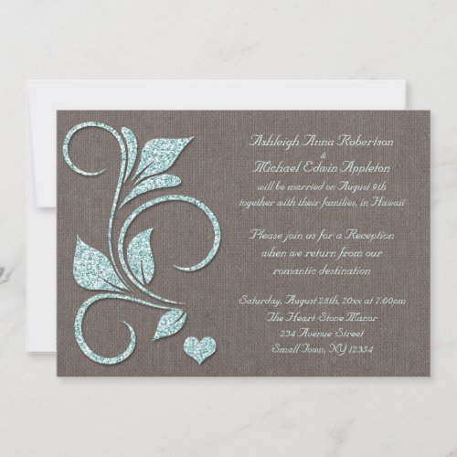 Printed Blue Glitter Rustic Reception ONLY Custom Invites