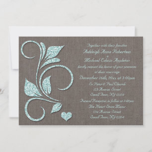 Printed Blue Glitter Rustic Wedding Invitations