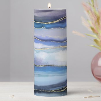 Printed Blue Marble And Glitter Decorative Pillar Candle by heartlockedhome at Zazzle