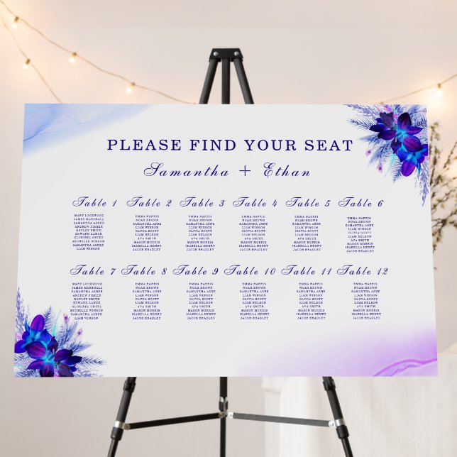 Printed  Blue Orchid Chart Foam Wedding  Board (In Situ (Stand))