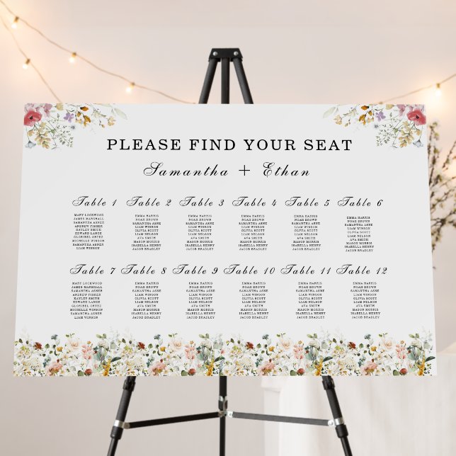 Printed Boho Wildflower Chart Foam Wedding Board (In Situ (Stand))