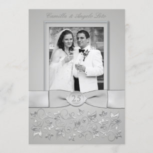 PRINTED BOW 25th Wedding Anniversary Photo Invite