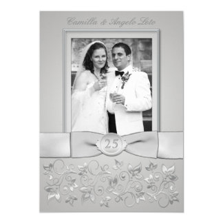 PRINTED BOW 25th Wedding Anniversary Photo Invite