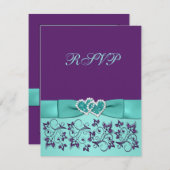 PRINTED BOW Aqua, Purple Floral Wedding RSVP card (Front/Back)