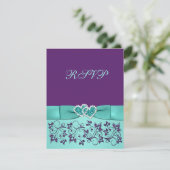 PRINTED BOW Aqua, Purple Floral Wedding RSVP card (Standing Front)